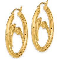 14K Yellow Gold Polished Dolphin Hoop Earrings - 32.52mm Length by 0