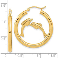 14K Yellow Gold Polished Dolphin Hoop Earrings - 32.52mm Length by 0