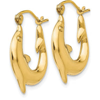14K Yellow Gold Polished Dolphin Hoop Earrings - Unique Shrimp Style Design by 0