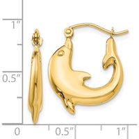 14K Yellow Gold Polished Dolphin Hoop Earrings - Unique Shrimp Style Design by 0