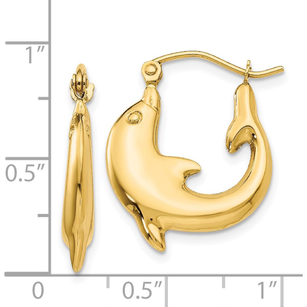 14K Yellow Gold Polished Dolphin Hoop Earrings - Unique Shrimp Style Design by 0