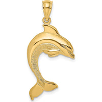 14K Yellow Gold Polished Dolphin Jumping Charm - 27mm Length by Oro Pregiato