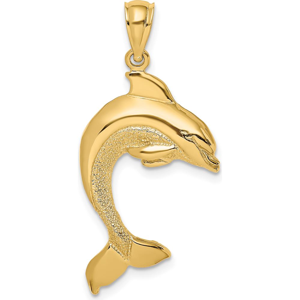 14K Yellow Gold Polished Dolphin Jumping Charm - 27mm Length by Oro Pregiato