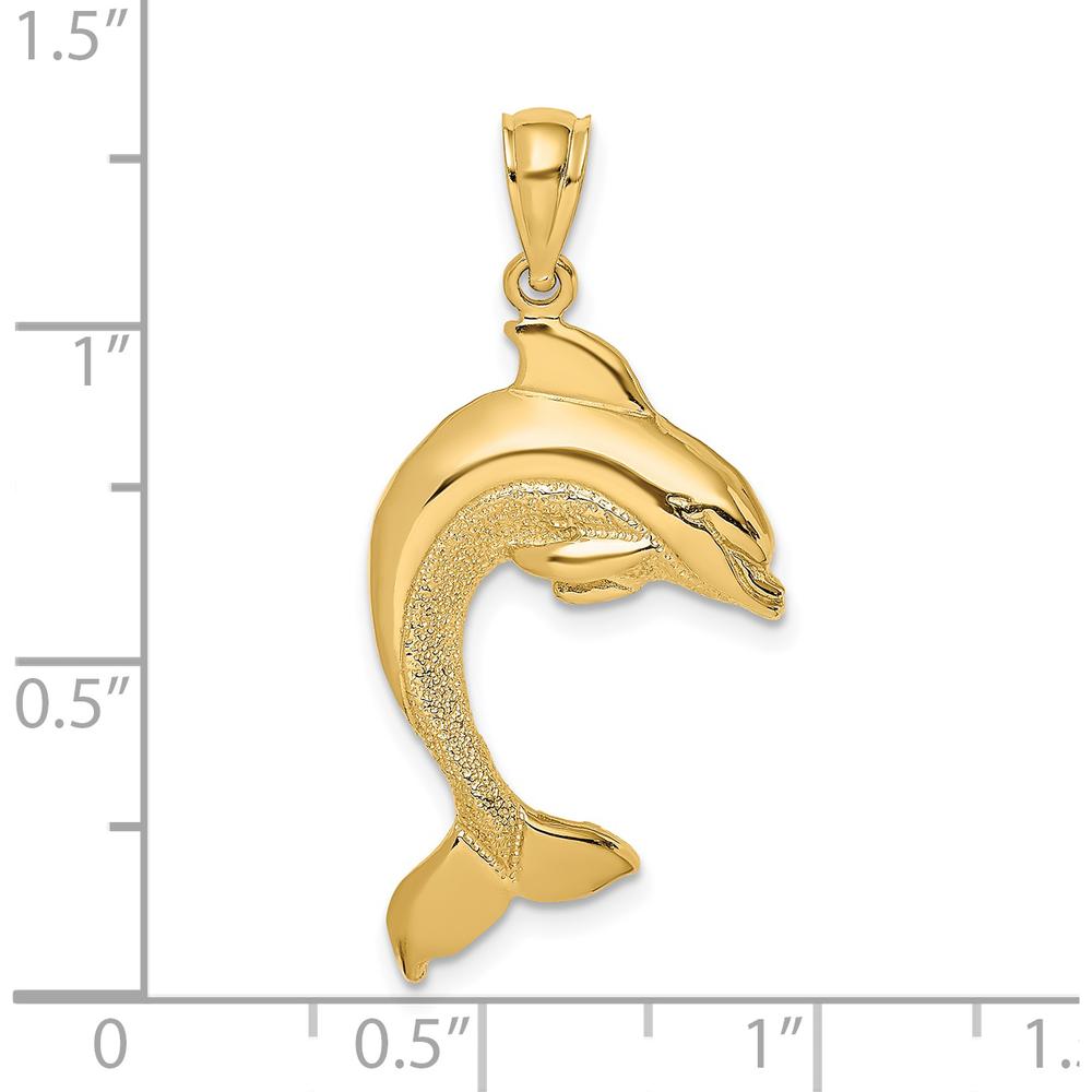 14K Yellow Gold Polished Dolphin Jumping Charm - 27mm Length by Oro Pregiato