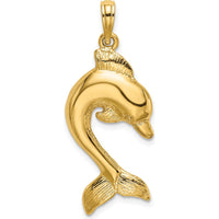 14K Yellow Gold Polished Dolphin Jumping Charm - 29.5mm Length by Oro Pregiato