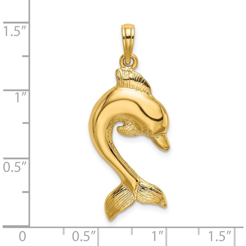 14K Yellow Gold Polished Dolphin Jumping Charm - 29.5mm Length by Oro Pregiato