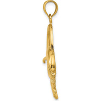 14K Yellow Gold Polished Dolphin Jumping Through Textured Hoop Charm by Oro Pregiato