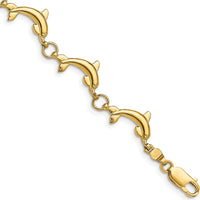 14K Yellow Gold Polished Dolphin Link Bracelet - 7.5" Length by Oro Pregiato