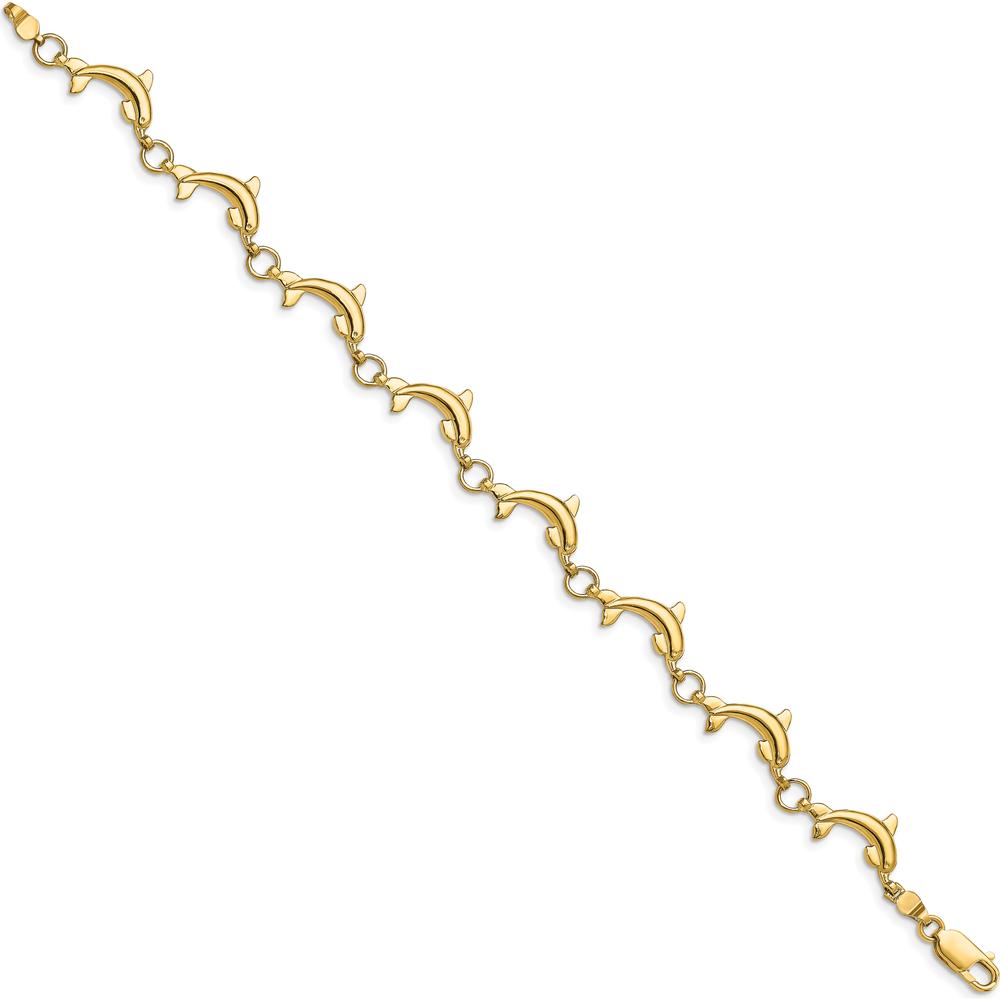 14K Yellow Gold Polished Dolphin Link Bracelet - 7.5" Length by Oro Pregiato