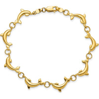 14K Yellow Gold Polished Dolphin Link Bracelet - 7.5" Length by Oro Pregiato