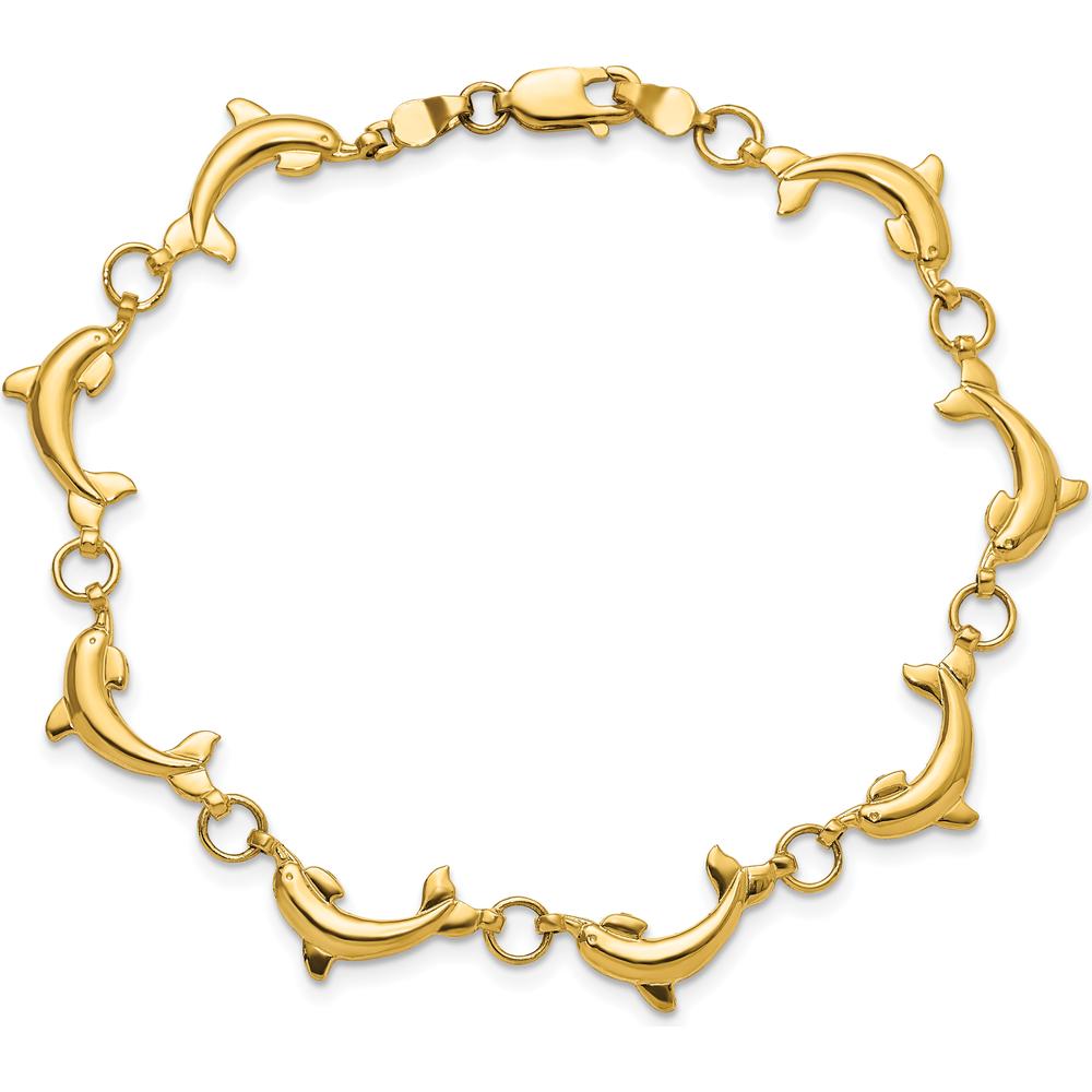 14K Yellow Gold Polished Dolphin Link Bracelet - 7.5" Length by Oro Pregiato