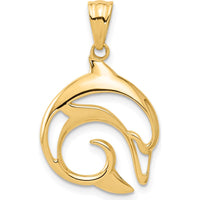 14K Yellow Gold Polished Dolphin Pendant - 29mm Length by Oro Pregiato