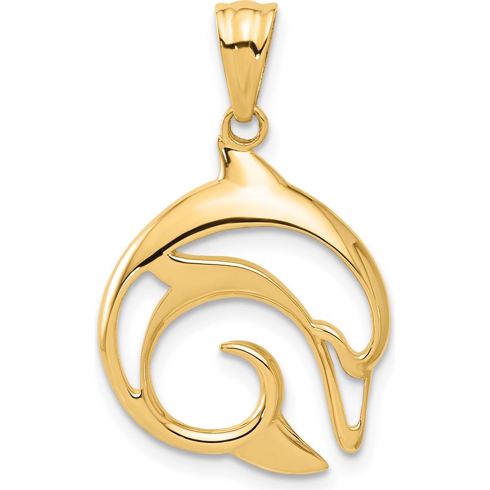 14K Yellow Gold Polished Dolphin Pendant - 29mm Length by Oro Pregiato