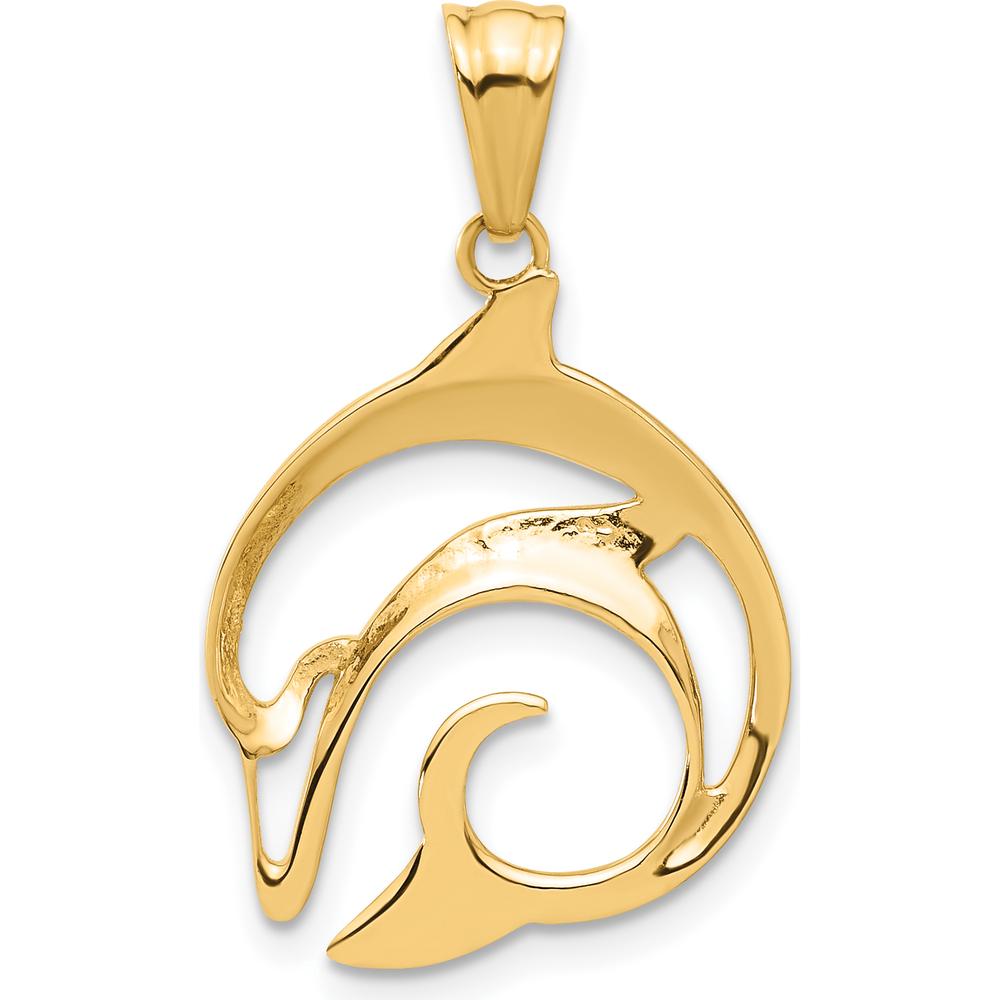 14K Yellow Gold Polished Dolphin Pendant - 29mm Length by Oro Pregiato