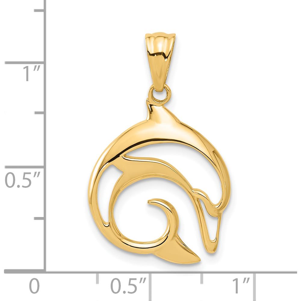 14K Yellow Gold Polished Dolphin Pendant - 29mm Length by Oro Pregiato