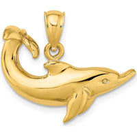 14K Yellow Gold Polished Dolphin Pendant Charm by Oro Pregiato