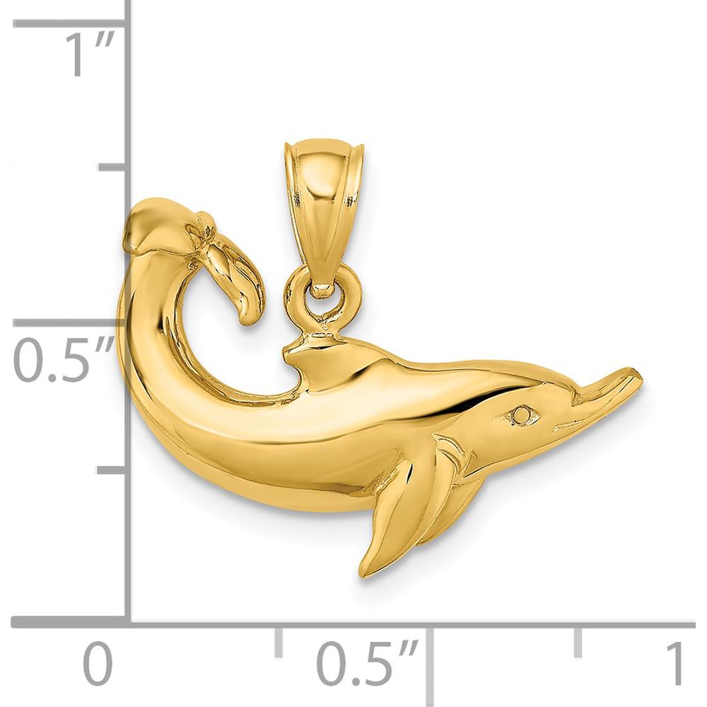 14K Yellow Gold Polished Dolphin Pendant Charm by Oro Pregiato