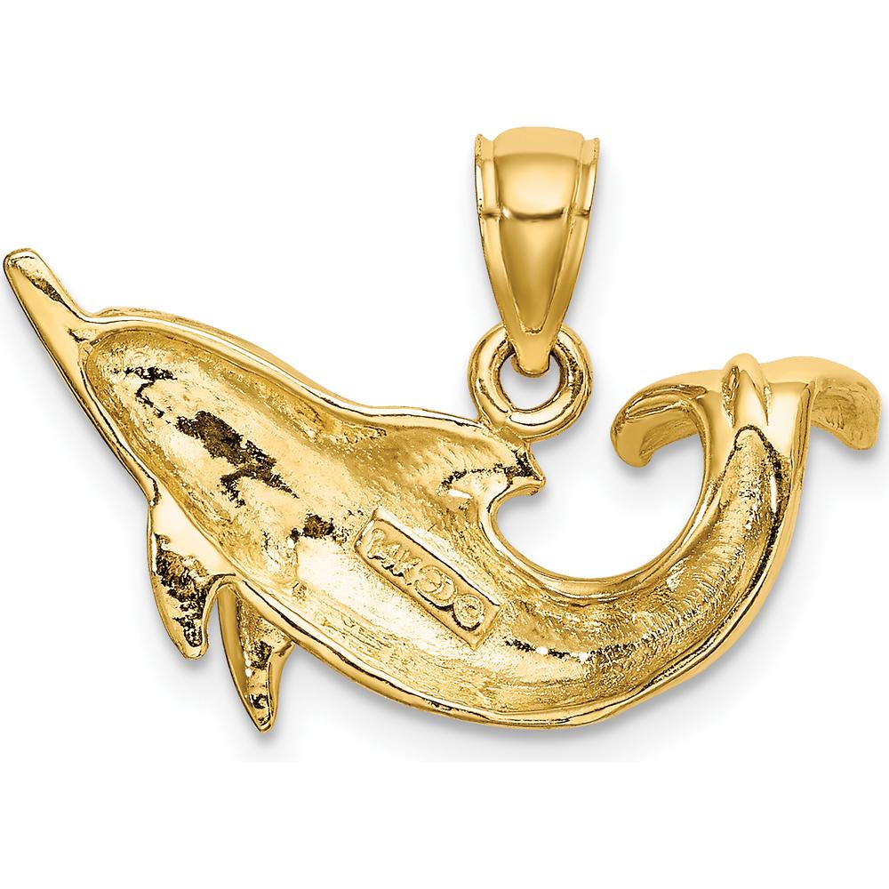 14K Yellow Gold Polished Dolphin Pendant Charm by Oro Pregiato