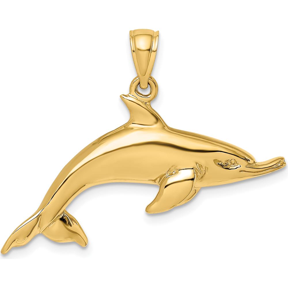 14K Yellow Gold Polished Dolphin Pendant Charm with Casted Detail by Oro Pregiato