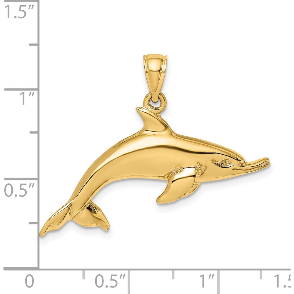 14K Yellow Gold Polished Dolphin Pendant Charm with Casted Detail by Oro Pregiato