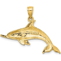 14K Yellow Gold Polished Dolphin Pendant Charm with Casted Detail by Oro Pregiato
