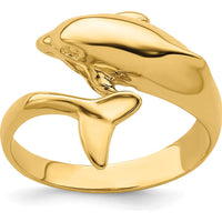 14K Yellow Gold Polished Dolphin Ring - Ocean-Inspired Design by 0