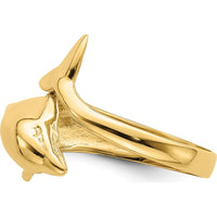 14K Yellow Gold Polished Dolphin Ring - Ocean-Inspired Design by 0