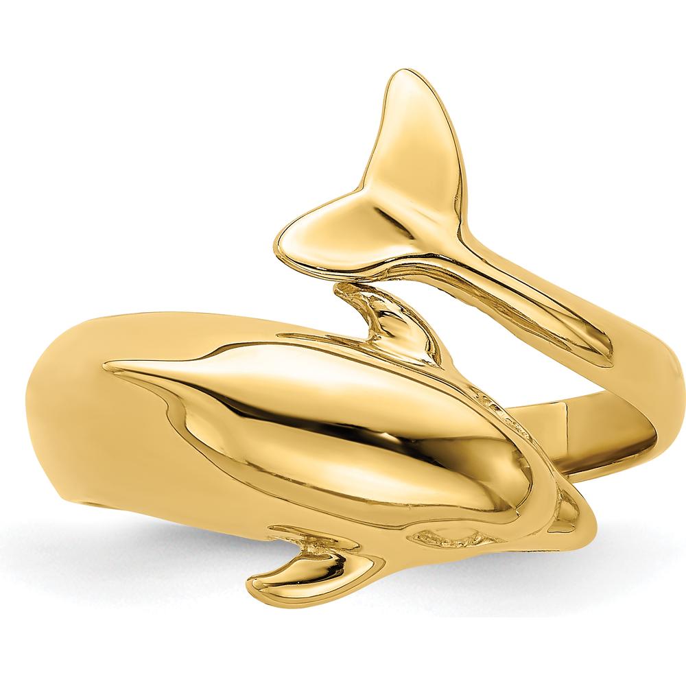 14K Yellow Gold Polished Dolphin Ring - Ocean-Inspired Design by 0
