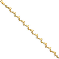 14K Yellow Gold Polished Dolphin Station Bracelet - 7.25" Length by Oro Pregiato