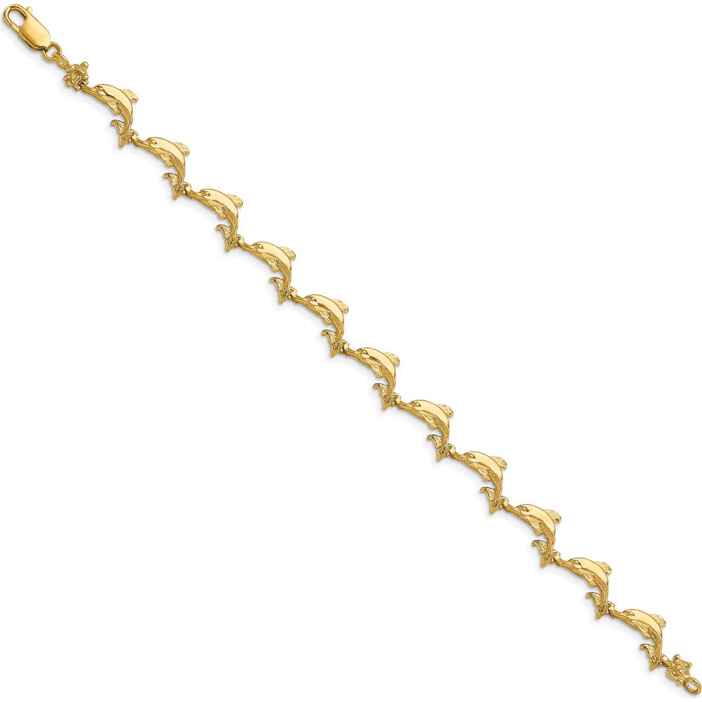 14K Yellow Gold Polished Dolphin Station Bracelet - 7.25" Length by Oro Pregiato