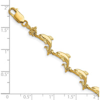 14K Yellow Gold Polished Dolphin Station Bracelet - 7.25" Length by Oro Pregiato