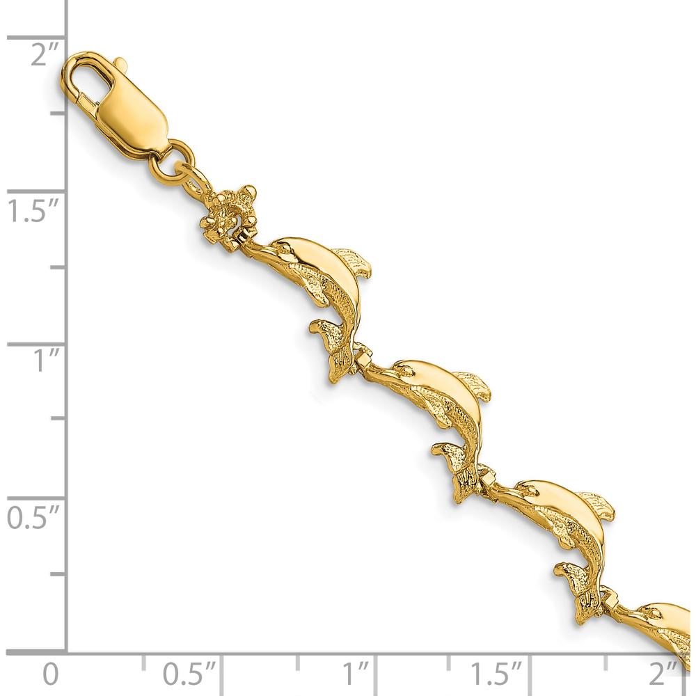 14K Yellow Gold Polished Dolphin Station Bracelet - 7.25" Length by Oro Pregiato