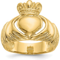 14K Yellow Gold Polished Domed Claddagh Ring for Men - Symbol of Love, Loyalty & Friendship by Oro Pregiato