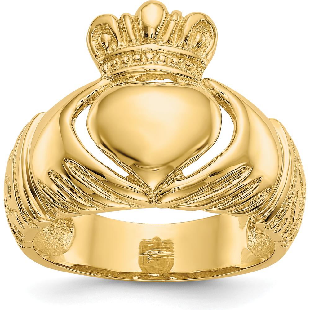 14K Yellow Gold Polished Domed Claddagh Ring for Men - Symbol of Love, Loyalty & Friendship by Oro Pregiato