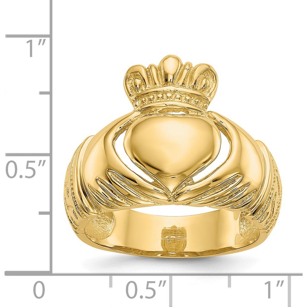 14K Yellow Gold Polished Domed Claddagh Ring for Men - Symbol of Love, Loyalty & Friendship by Oro Pregiato