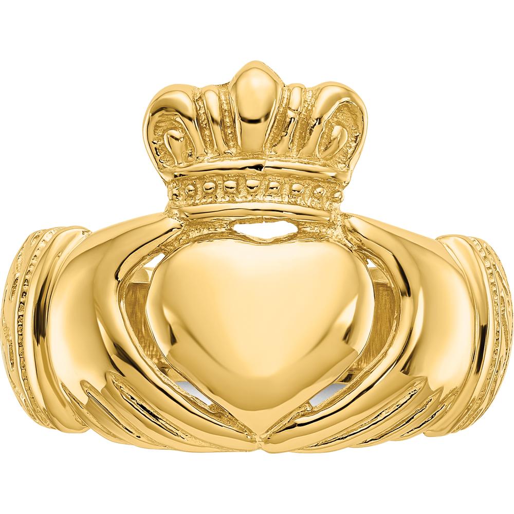 14K Yellow Gold Polished Domed Claddagh Ring for Men - Symbol of Love, Loyalty & Friendship by Oro Pregiato