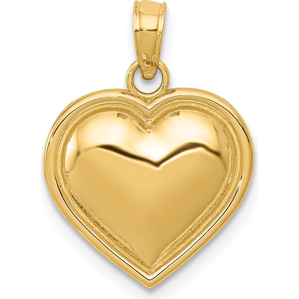 14K Yellow Gold Polished Domed Heart Pendant - 15mm Length by Oro Pregiato