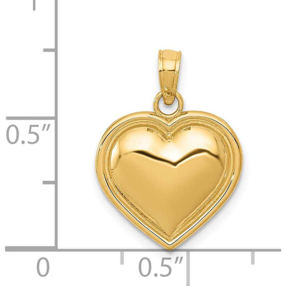 14K Yellow Gold Polished Domed Heart Pendant - 15mm Length by Oro Pregiato