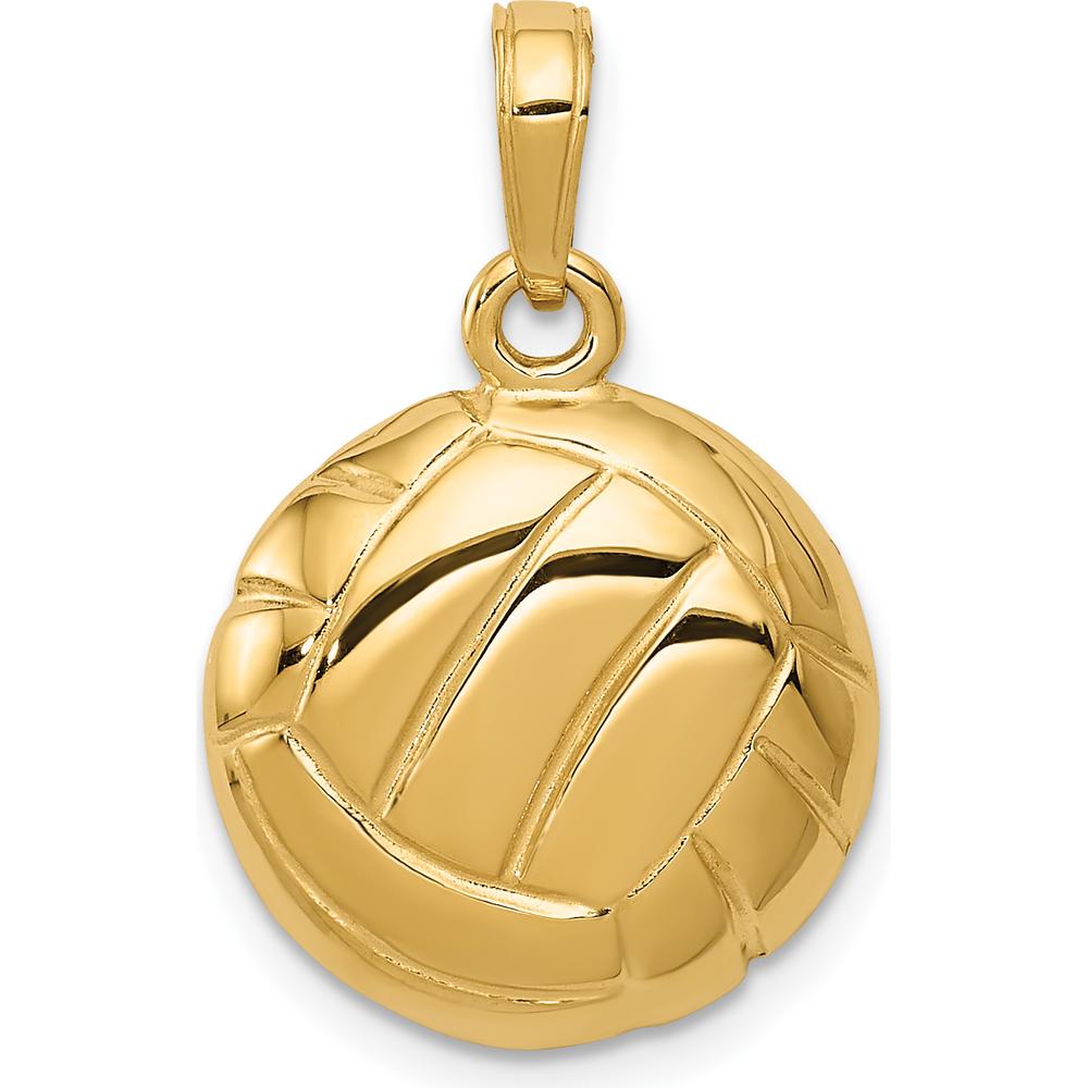 14K Yellow Gold Polished Domed Volleyball Pendant - Textured Design with Open Back Profile by Oro Pregiato