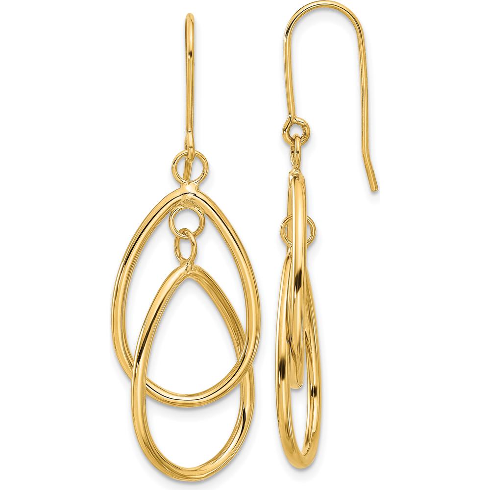 14K Yellow Gold Polished Double Circle Dangle Earrings - 42mm Length by 0