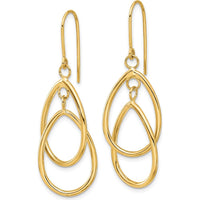 14K Yellow Gold Polished Double Circle Dangle Earrings - 42mm Length by 0