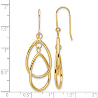 14K Yellow Gold Polished Double Circle Dangle Earrings - 42mm Length by 0