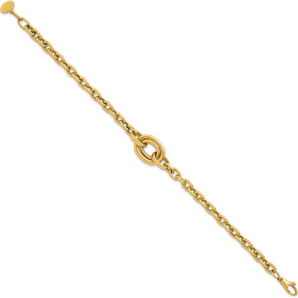14K Yellow Gold Polished Double Circle Fancy Bracelet with 0.25" Extender - 7.25" Length by 0