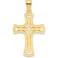 14K Yellow Gold Polished Double Cross Pendant - 39mm Length by Oro Pregiato