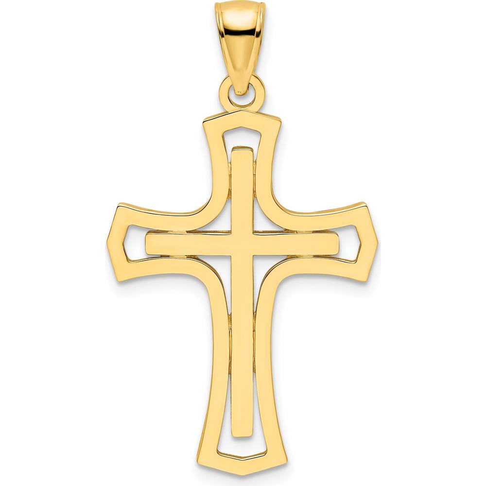 14K Yellow Gold Polished Double Cross Pendant - 39mm Length by Oro Pregiato