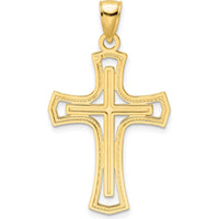 14K Yellow Gold Polished Double Cross Pendant - 39mm Length by Oro Pregiato