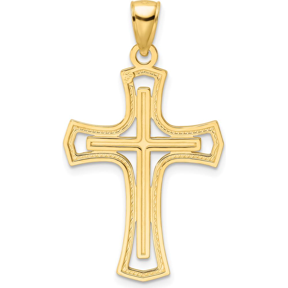 14K Yellow Gold Polished Double Cross Pendant - 39mm Length by Oro Pregiato