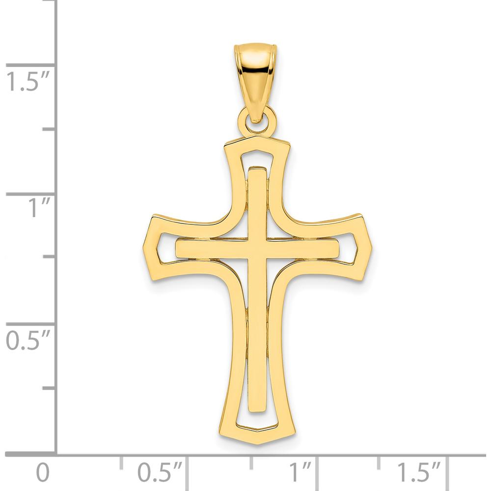 14K Yellow Gold Polished Double Cross Pendant - 39mm Length by Oro Pregiato