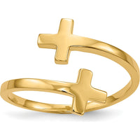 14K Yellow Gold Polished Double Cross Ring - Faith-Inspired Minimalist Design by Oro Pregiato