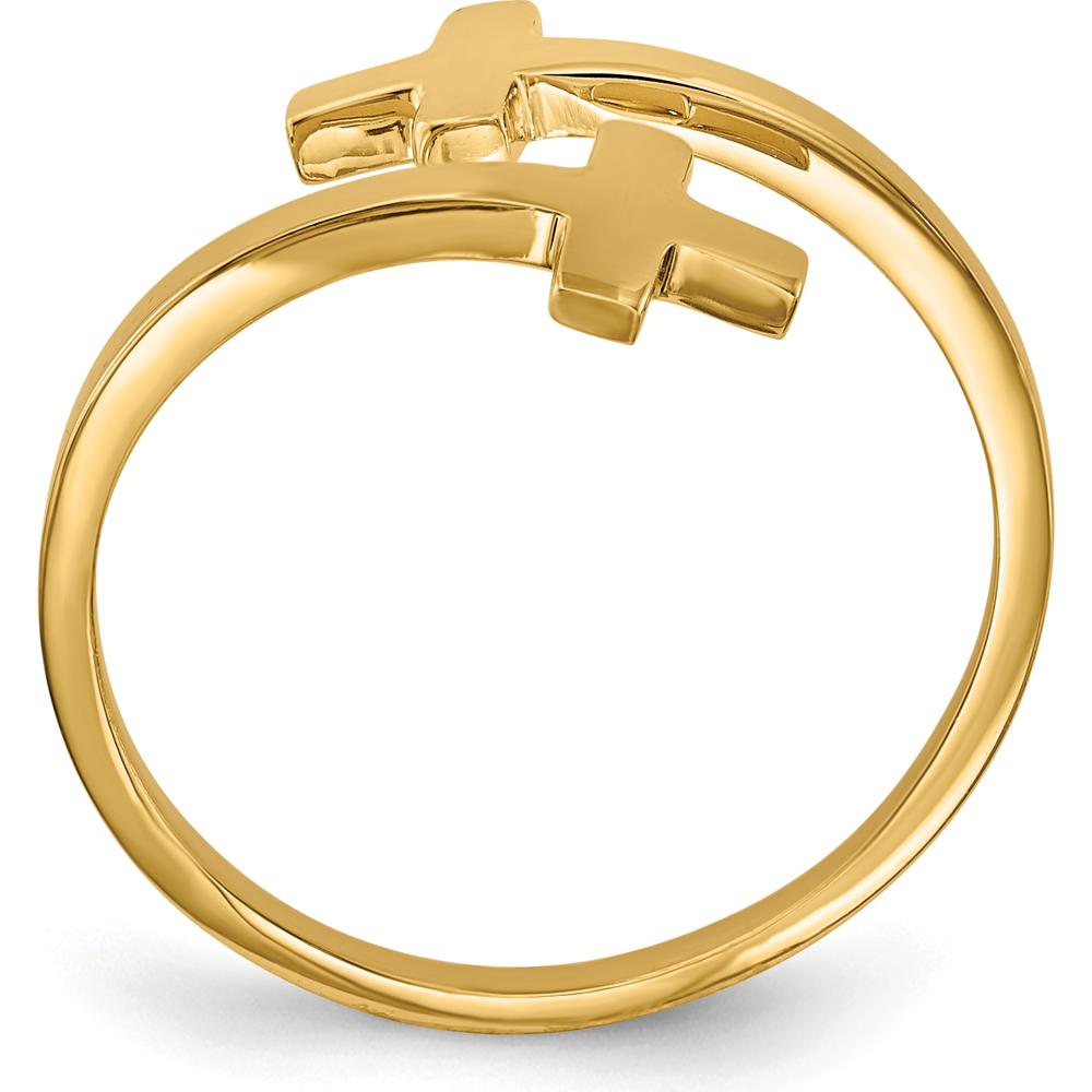 14K Yellow Gold Polished Double Cross Ring - Faith-Inspired Minimalist Design by Oro Pregiato
